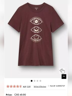New Torrid Classic Tee, Eyes Two See Size 0x  Large 100 Percent Cotton Burgandy